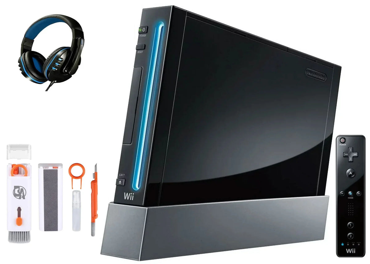 Like Nintendo Bundle + AXTION Console Black New BOLT Cleaning Wii Kit Headset Gaming