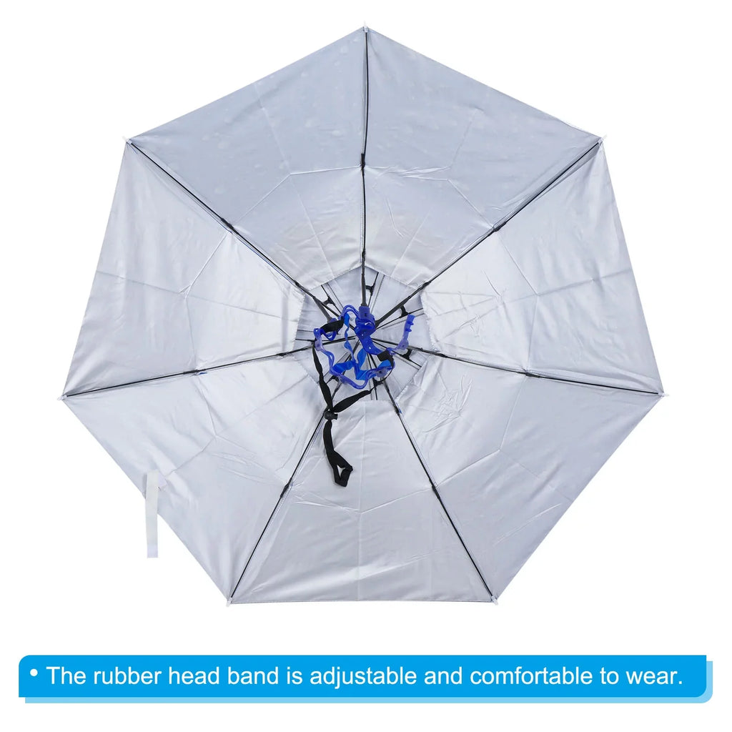 Layer Cap OD Oxford Head Fabric Sun Double Umbrella Hat, 37.4" Blue with Uxcell Strip, Folding Rain
