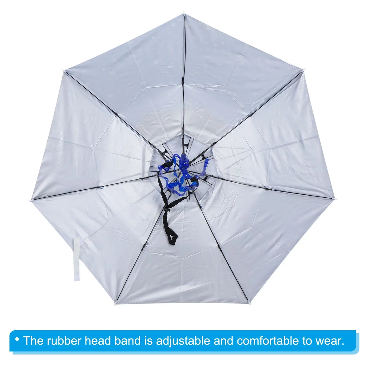 Layer Cap OD Oxford Head Fabric Sun Double Umbrella Hat, 37.4" Blue with Uxcell Strip, Folding Rain