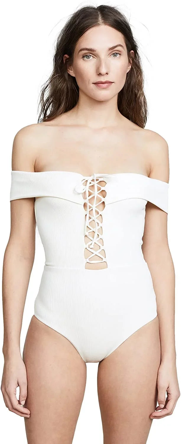 US Piece L*Space Swimsuit, One 6 Bandeau Lace-Up CREAM Anja