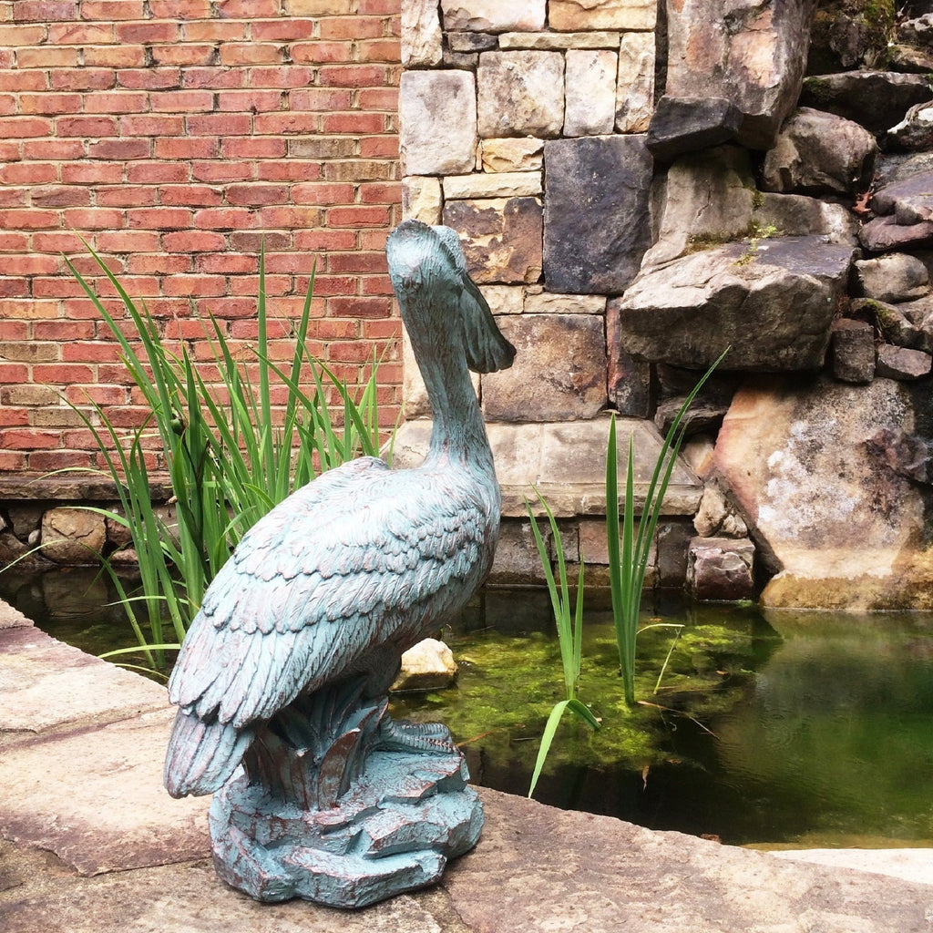 Coastal in. Bronze Beach Statue Nautical Rock Pelican 20 Patina on Homestyles