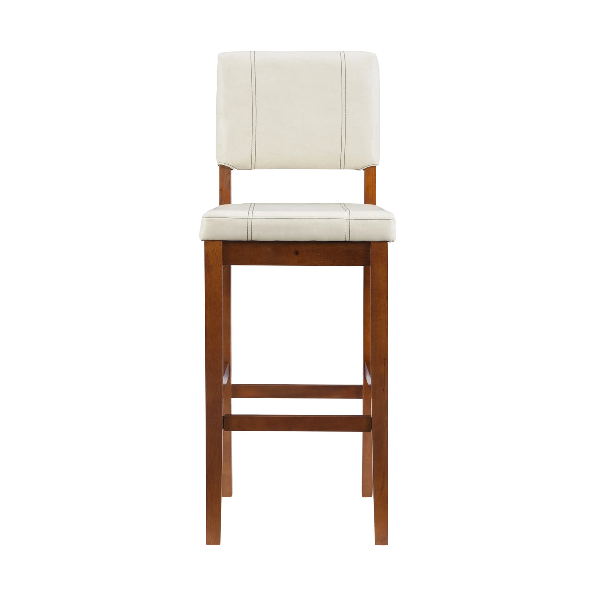Dark Finish Medium Stool, PVC 30" Seat Mulberry Cream Height, Padded Bar Linon Fabric with Walnut
