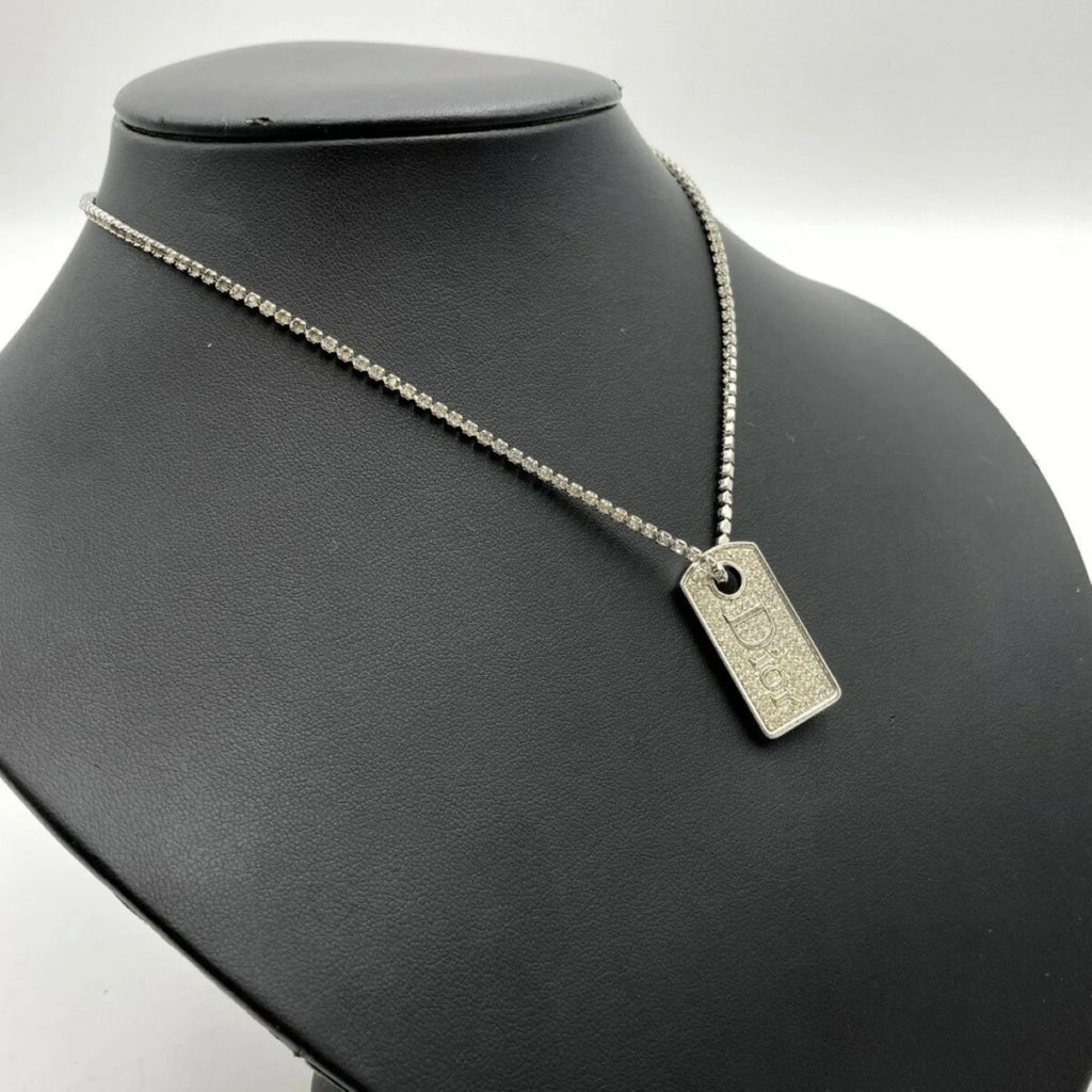 Pre-Owned Color Dior Christian (Good) IT1TZZH18V36 Silver Women's Rhinestone Necklace Plate