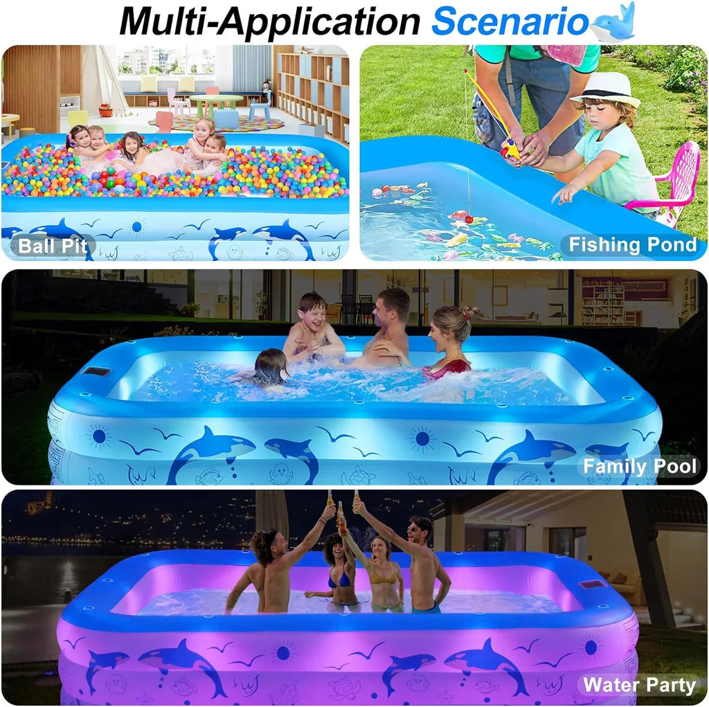 Pool up Inflatable Pool 2024 Lights, Backyard Pool Large Blow Upgraded Kiddle Kids,Adults, Solar Inflatable Thickened with Pool Family Pool, Swimming 105"x65"x25''Oversized for for Powered,