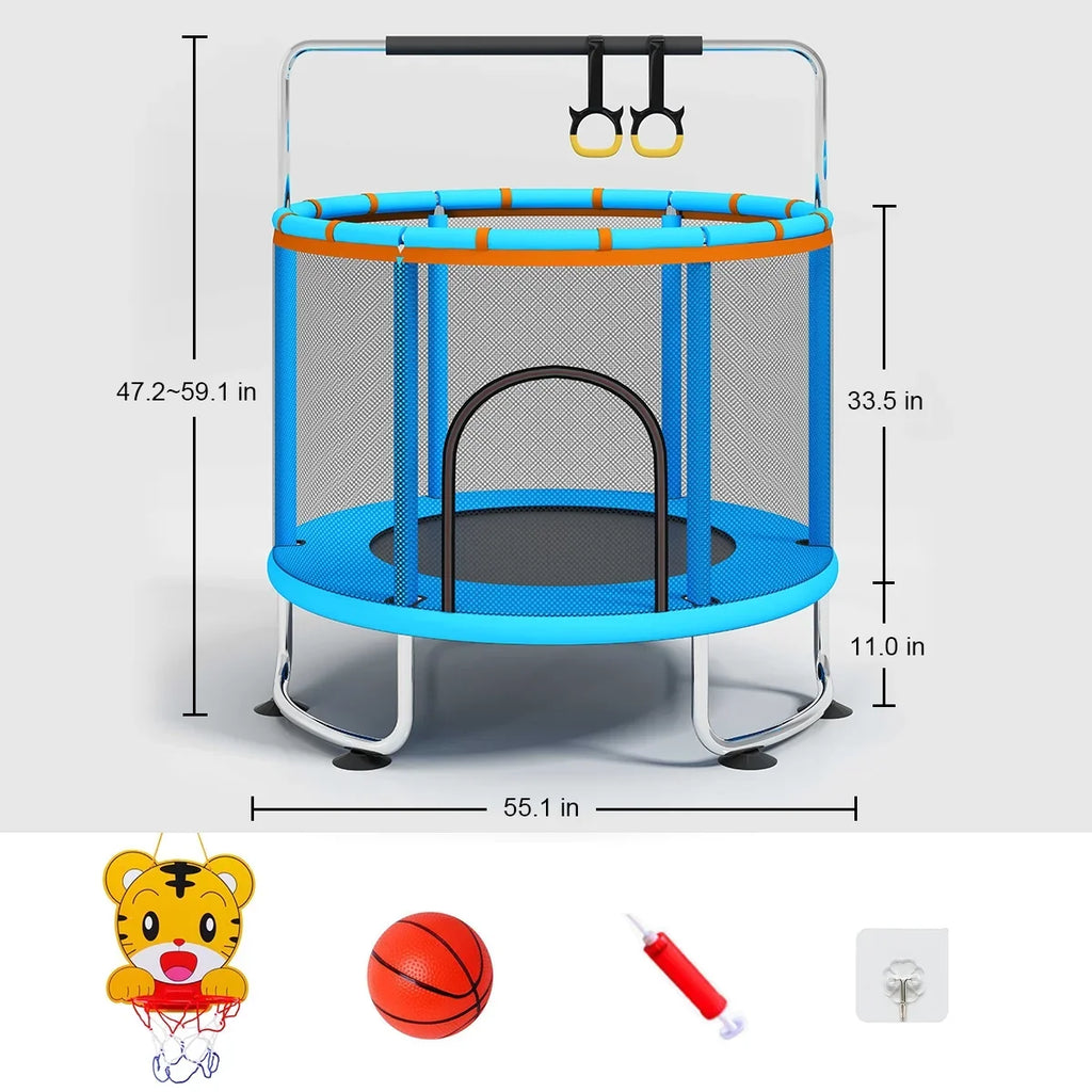 55''Mini Trampoline Load Enclosure for Basketball Fisca Toddler Net Indoor Hoop, Trampoline, 555lbs Trampoline Rings, and Kids, with