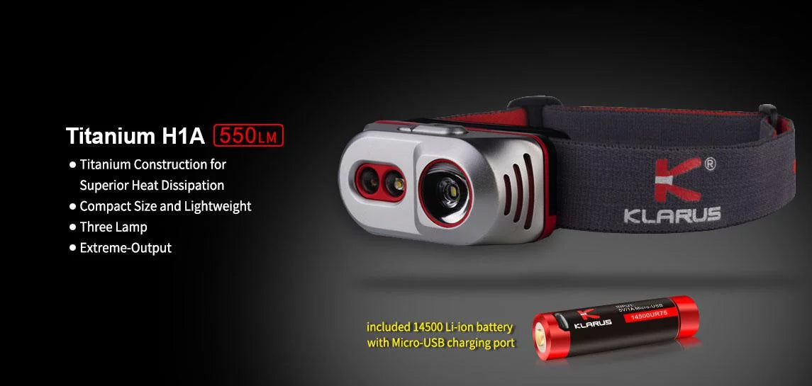 Included H1A -550 V6 Headlamp -CREE Lumens XP-L Klarus -Battery LED Rechargeable