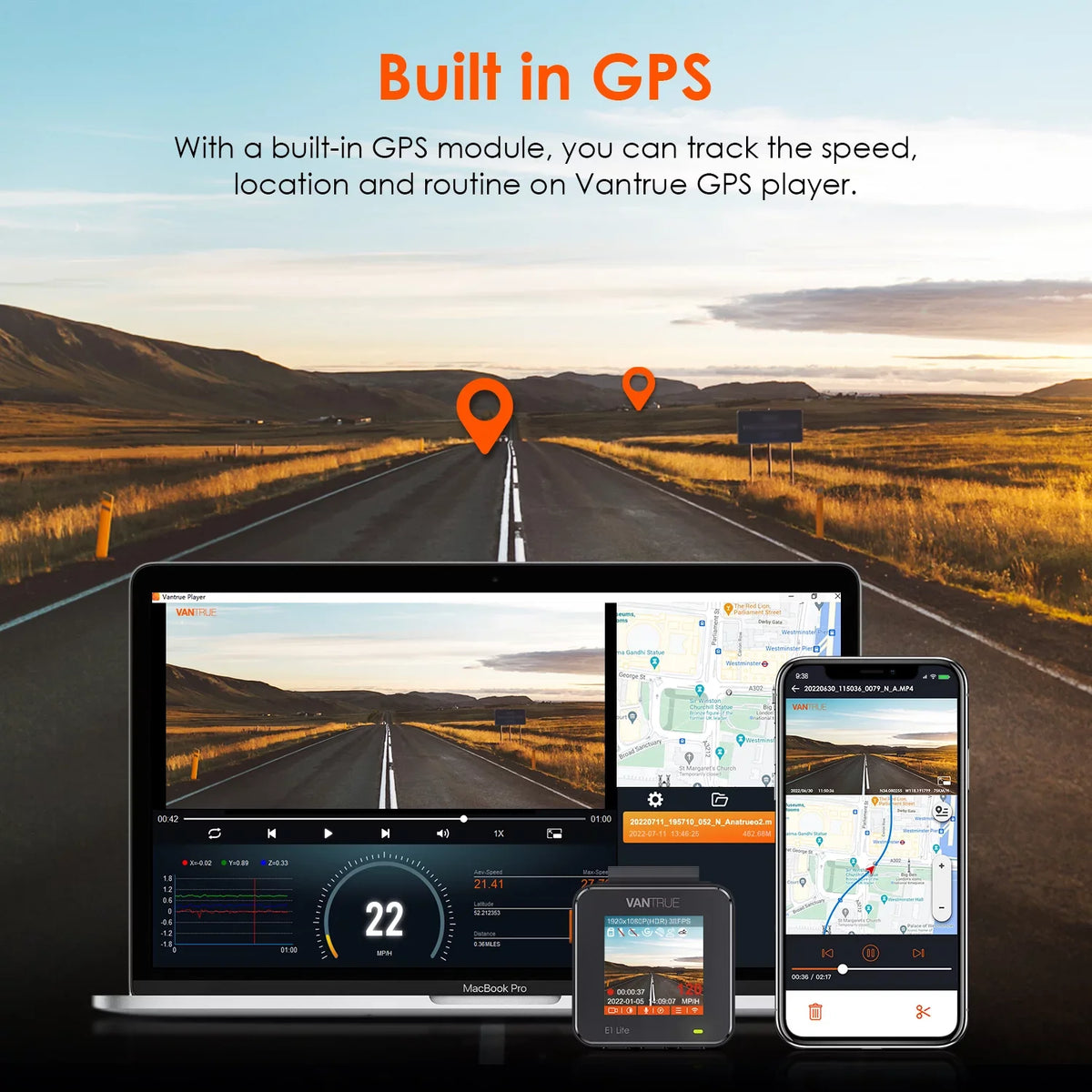 Control System, Compact 512GB with Car Dash Support WiFi Voice W camera G-Sensor, Max 24/7 GPS Lite) Cam 160° (E1 Vantrue Mode, Mini X Angle, 1080P, Dual Parking 1920 Wide