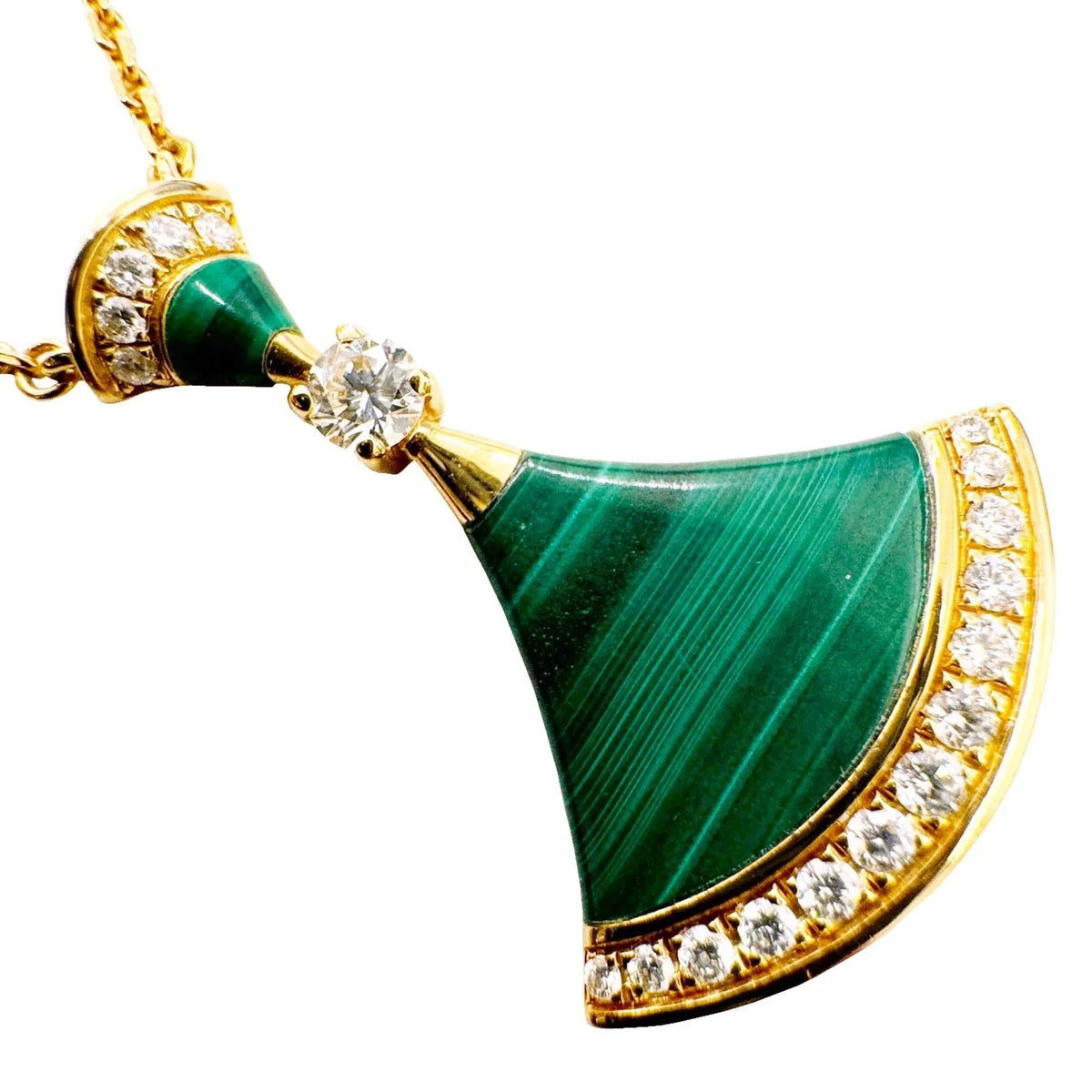 Pendant BVLGARI K18PG Dream Gold (Good) Diva Ladies Pink Bvlgari Necklace Pre-Owned 7.3g Malachite D0.28ct Diamond