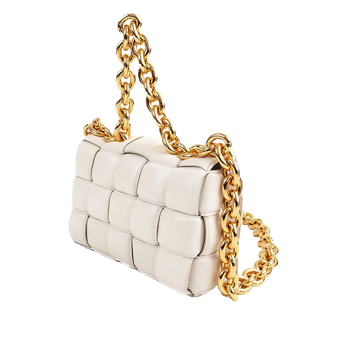 Unisex Leather Cassette Shoulder Pre-Owned Authenticated Bottega Bag Veneta (Good) Calf White Padded