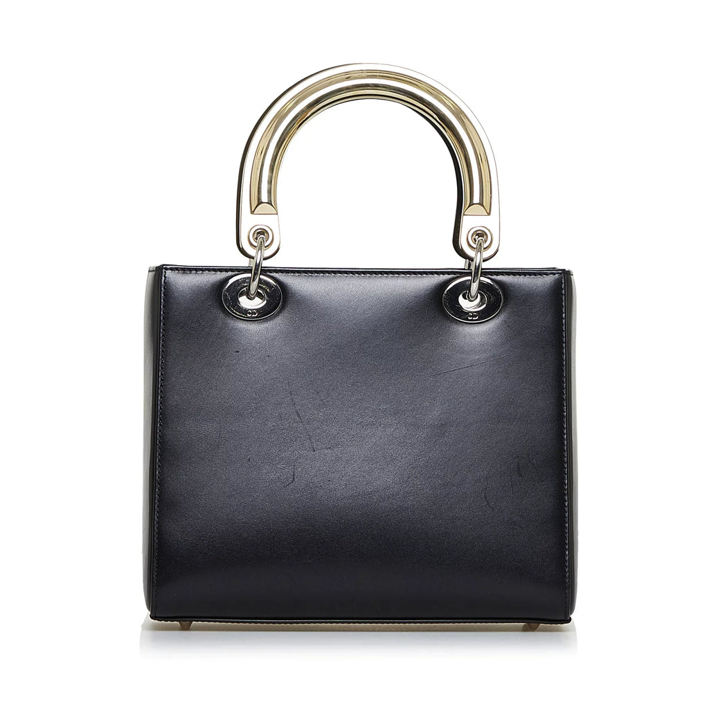 Lady Black Leather Satchel (Good) Pre-Owned Authenticated Dior Unisex Calf Medium Judgement