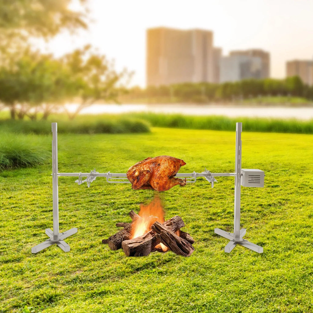 Stainless Kit BBQ Roaster Rotisserie Lamb Spit Steel Large 53'' Picnic ZhdnBhnos Grill exterior 15W Electric Barbecue Chicken Cooker Pig