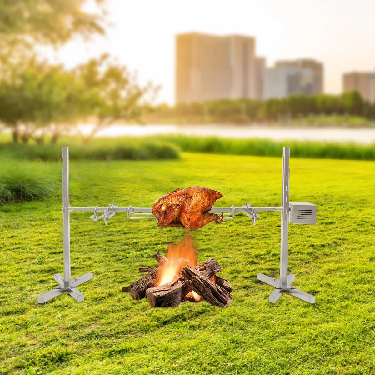 Stainless Kit BBQ Roaster Rotisserie Lamb Spit Steel Large 53'' Picnic ZhdnBhnos Grill exterior 15W Electric Barbecue Chicken Cooker Pig