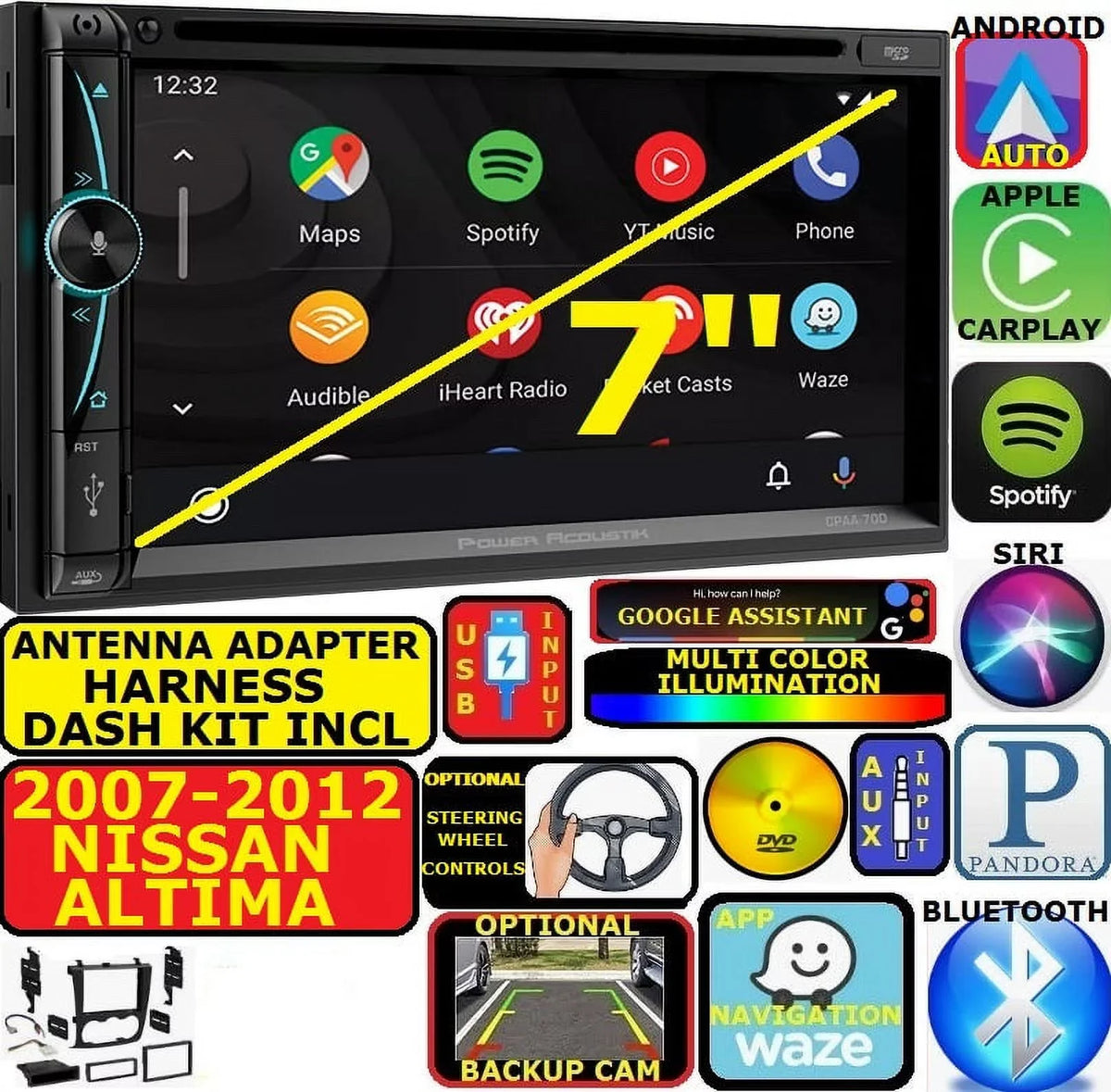 NAV ANDROID AUTO RADIO CARPLAY BLUETOOTH FITS/FOR CAR 07-12 CD/DVD ALTIMA