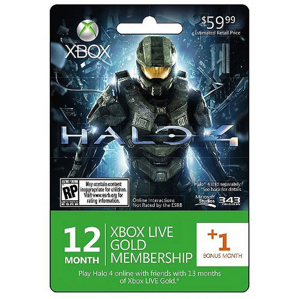 (Xbox Halo 360) 4 Card 12 Gold Xbox +1 Membership Live
