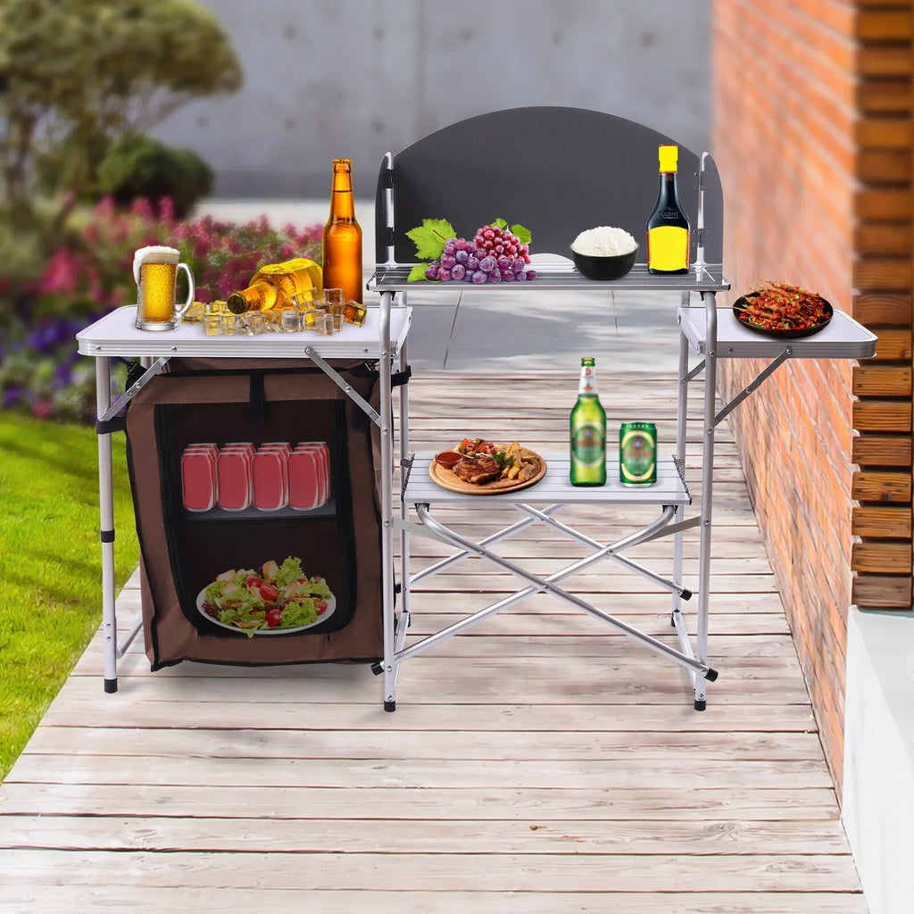 BBQ Rack Table Table Miumaeov Camping Cabinet Portable Folding Picnic Storage Kitchen