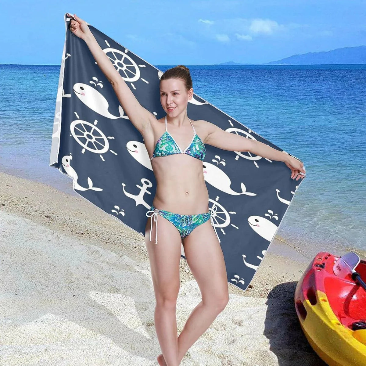 Holiday Camping - for Anchor Travel Swimming Compact Absorbent Bestwell Towel Oversized Beach Towel Lightweight Cartoon Towels - Whale Quick Super Retro Dry （429）