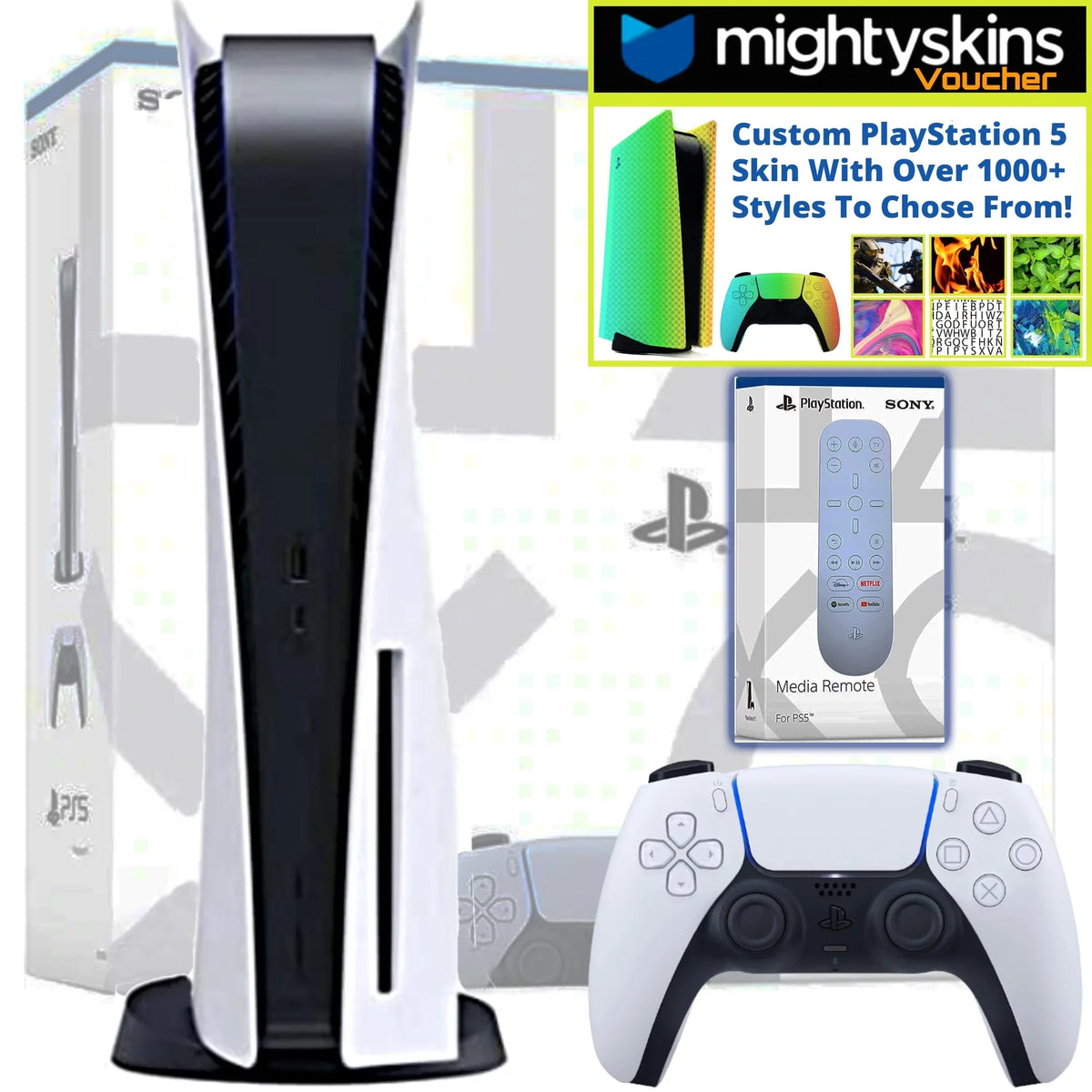 Skin Bundle Console Edition PS5 With 5 Limited & PS5 Disk Voucher MightySkins Remote PlayStation Bundle Custom Media
