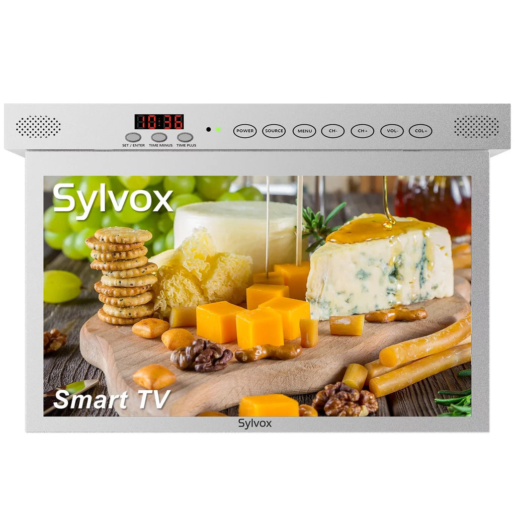 Support Smart Android Bluetooth(Silver） Kitchen WiFi Built-in Under TV inch TV, TV, 15.6 Smart SYLVOX Play, 1080P Cabinet Assistant FHD