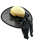 With Wide Hat Floppy Black Satin Bow Wheat & Brim Large