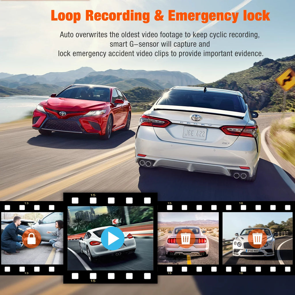 Lock Parking Front Accident and TOGUARD Way 1080P Rear Triple Vision with 3 Monitor Night Channel Camera Cam IR Three Motion Dash Detection Inside Dash Camera Car