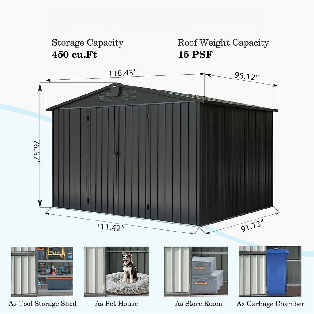 with Black) Garden Lawn Metal Cabinet Storage Trash Can, Tools, 10'X 8', Homiyad Steel Galvanized Door Backyard, Lockable exterior Shed Shed for (10X8ft, for Bike, exterior Storage Patio,