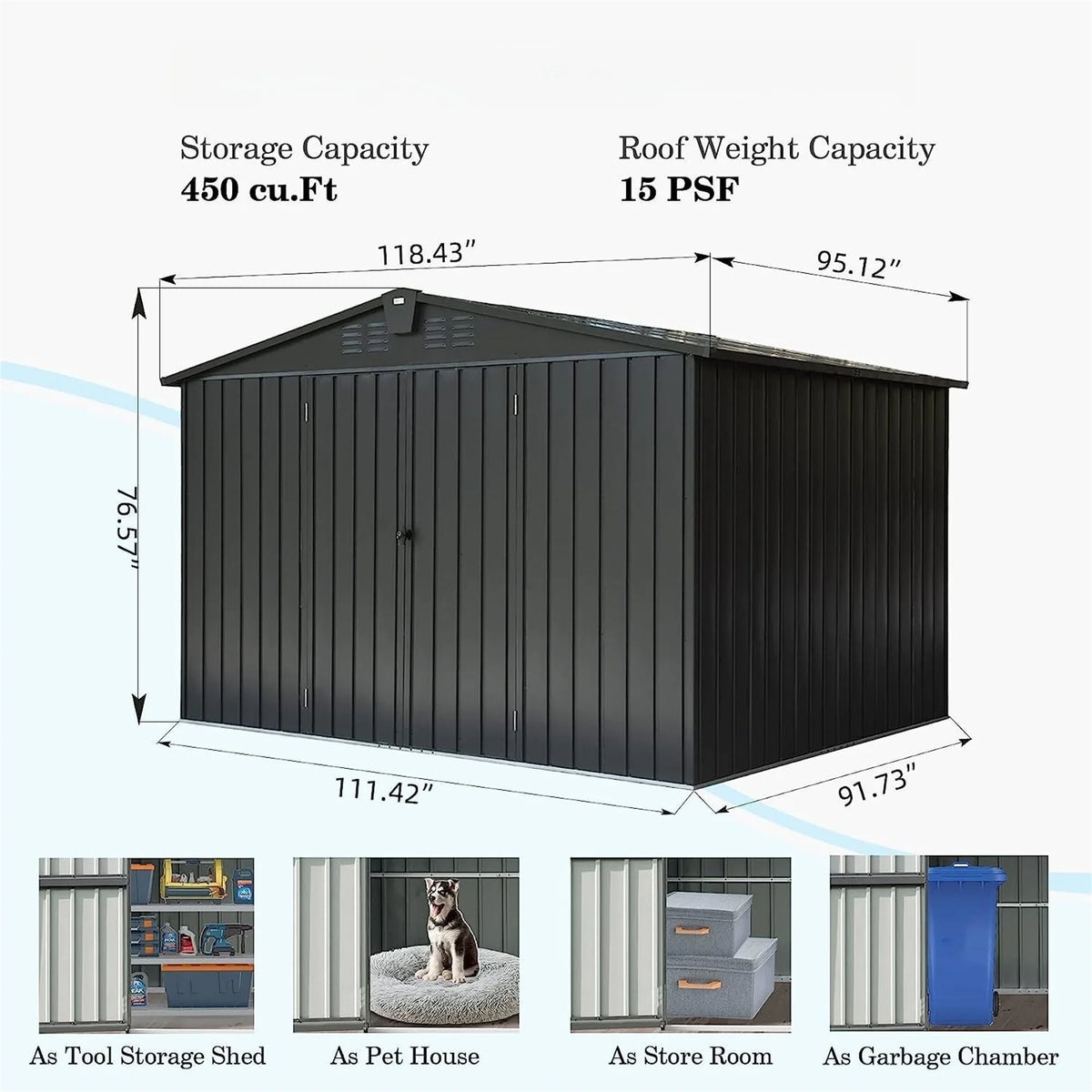 with Black) Garden Lawn Metal Cabinet Storage Trash Can, Tools, 10'X 8', Homiyad Steel Galvanized Door Backyard, Lockable exterior Shed Shed for (10X8ft, for Bike, exterior Storage Patio,