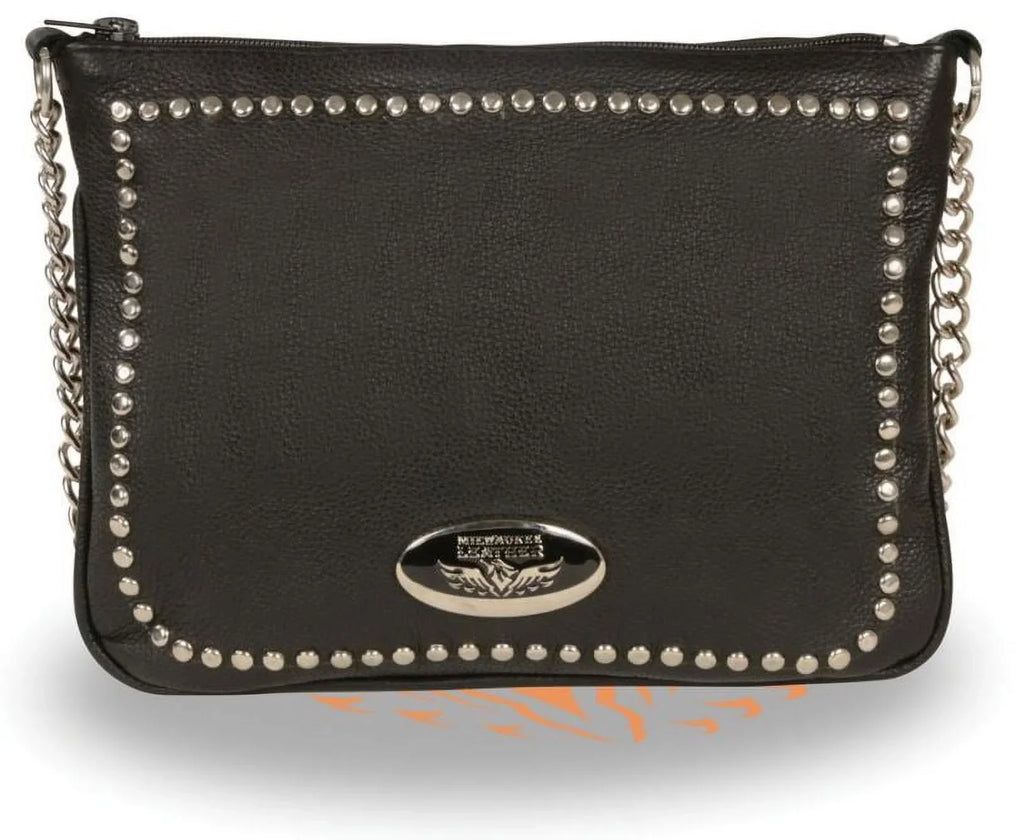 Leather Shoulder Black Milwaukee Bag MP8810 Women's Riveted Strap Chain