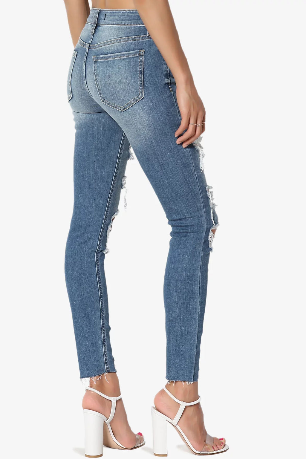 Rise Stretch Mid Deep Distressed TheMogan Perfect in Jeans Skinny Ripped Women's MD