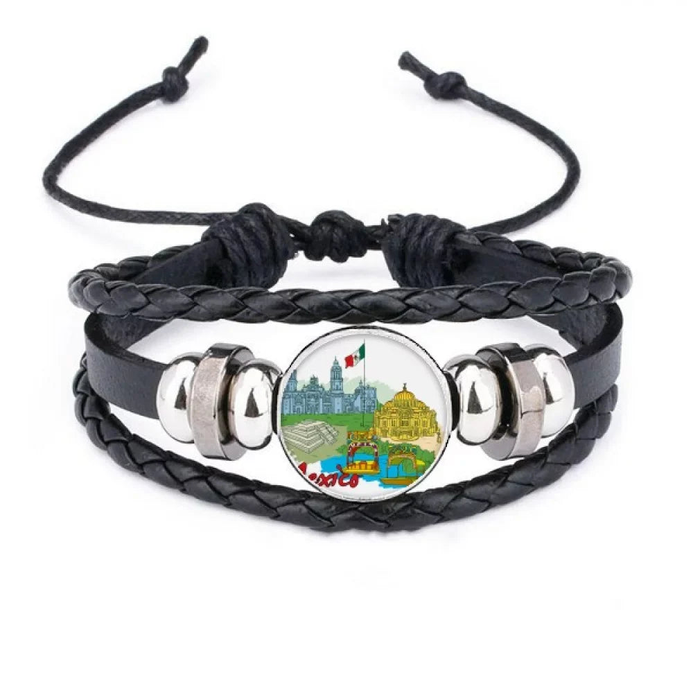 Rope Tourist Spots Culture Bracelet Leather Mexico Famous Wristband Woven Graffiti Flag Braided