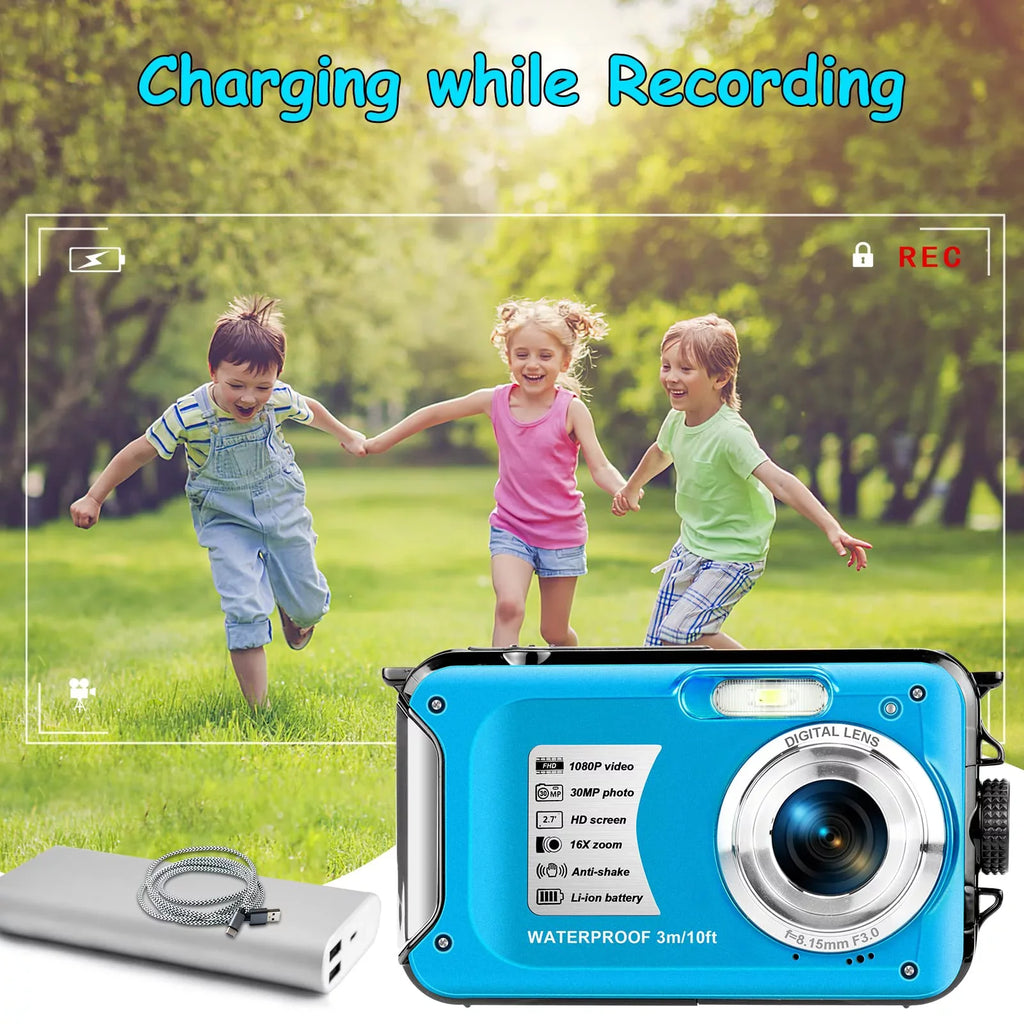 Waterproof Selfie Recorder 30 MP Cameras Digital 16X HD Screens Youtube Camera Snorkeling Full Video SEREE Zoom for for Dual Underwater 1080P Camera