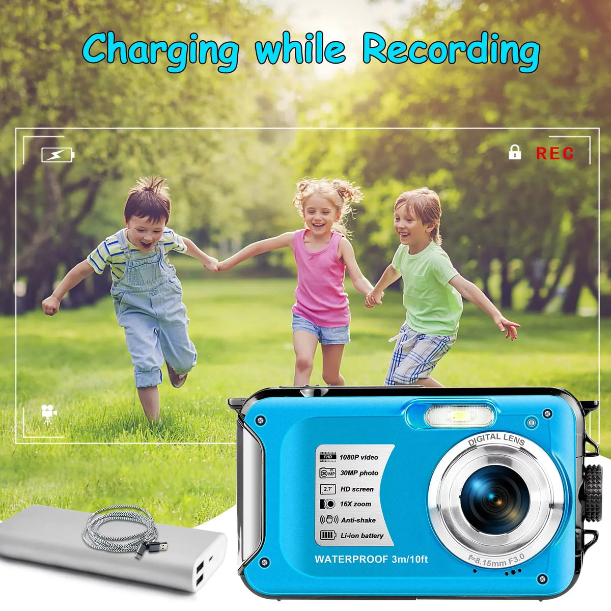 Waterproof Selfie Recorder 30 MP Cameras Digital 16X HD Screens Youtube Camera Snorkeling Full Video SEREE Zoom for for Dual Underwater 1080P Camera