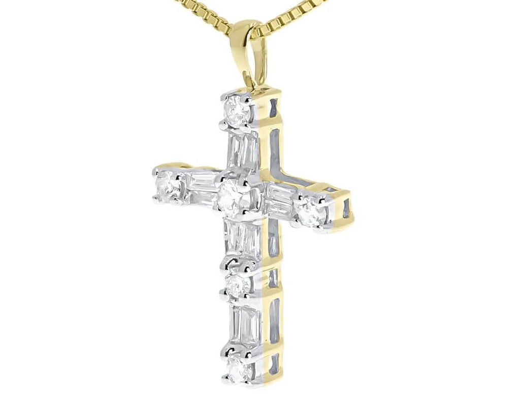 Diamond 14k ct) Gold Round Yellow (0.50 Cross Baguette Mini