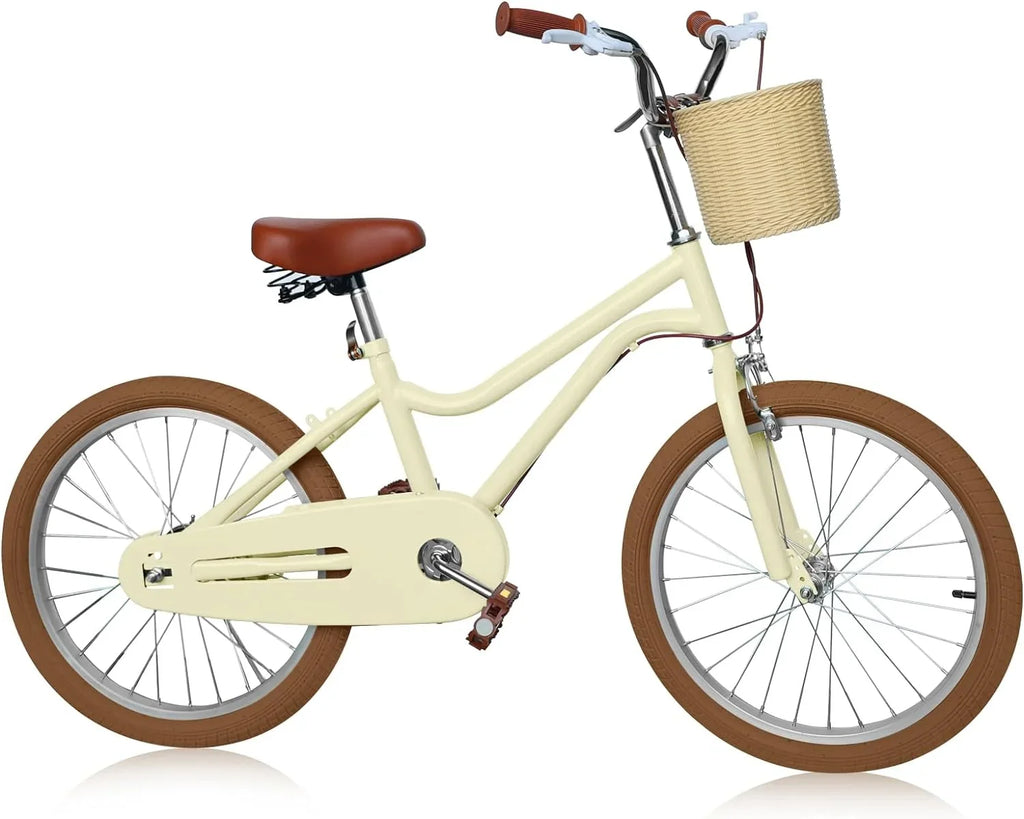 Bicycle without and and Bicycles Kids Training 7-13, Handbrake Basket, Wanan Boys 20" Design 20 Girls with Large Bike, dimension Age Boys Retro Kids' for for Bicycle Girls inch Kids Large Yellow Wheels,