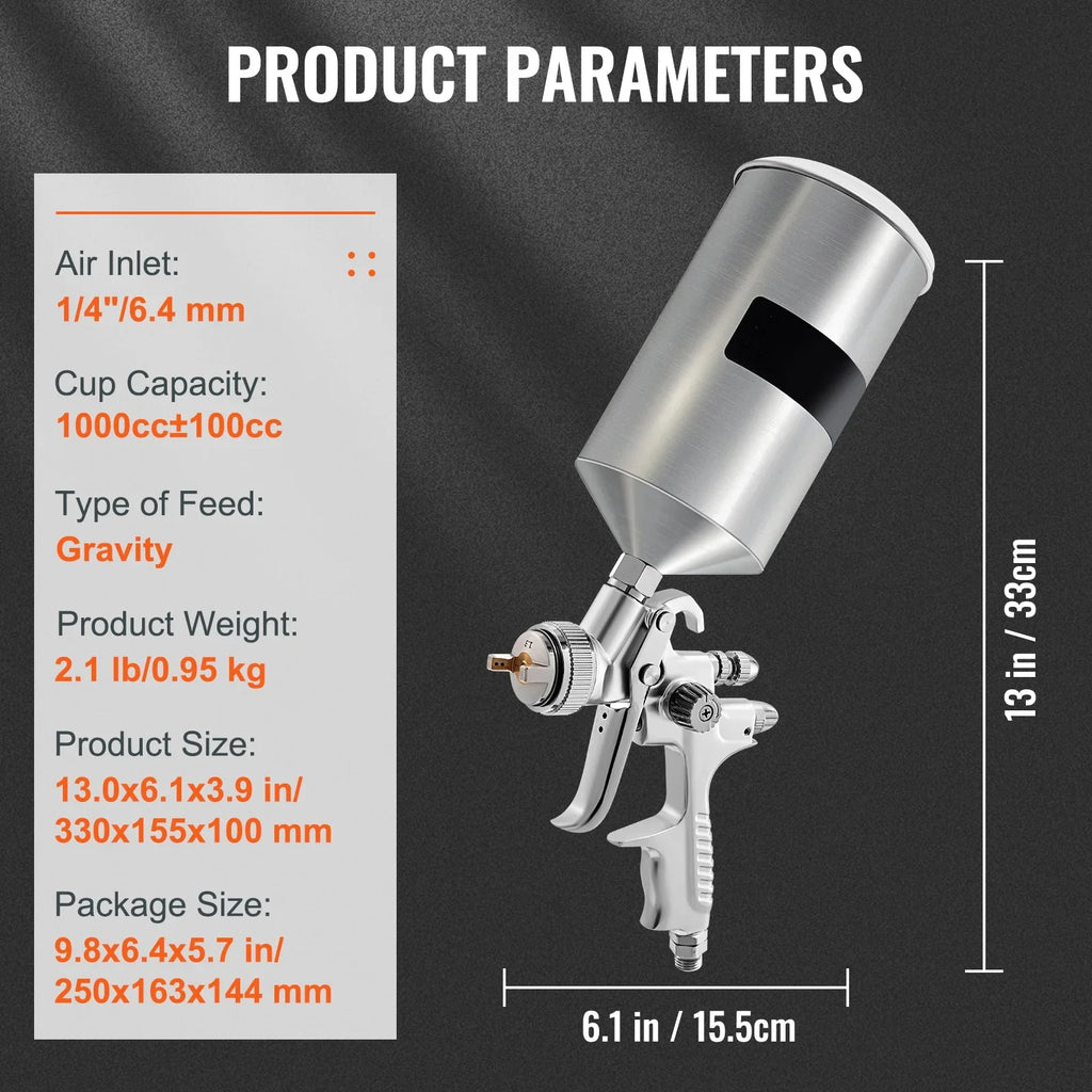 Clear/Top Tip Auto Coat Gravity Spray Sets, Automotive Gun with Paint, 1000cc Cup Gun, Stainless Aluminum Performance Spray Fluid for & HVLP SKYSHALO 1.3/1.7mm Feed High Primer, Touch-Up