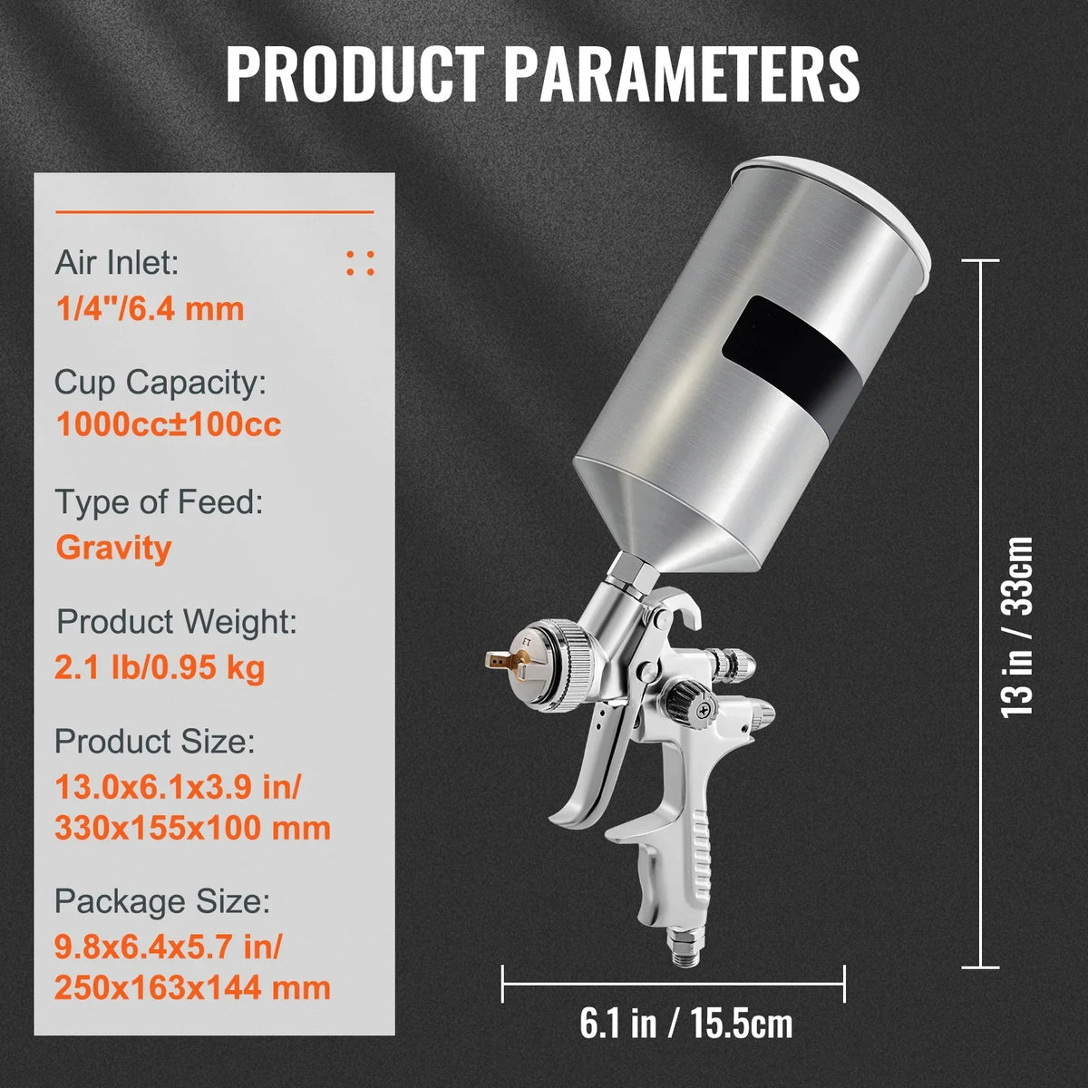 Clear/Top Tip Auto Coat Gravity Spray Sets, Automotive Gun with Paint, 1000cc Cup Gun, Stainless Aluminum Performance Spray Fluid for & HVLP SKYSHALO 1.3/1.7mm Feed High Primer, Touch-Up