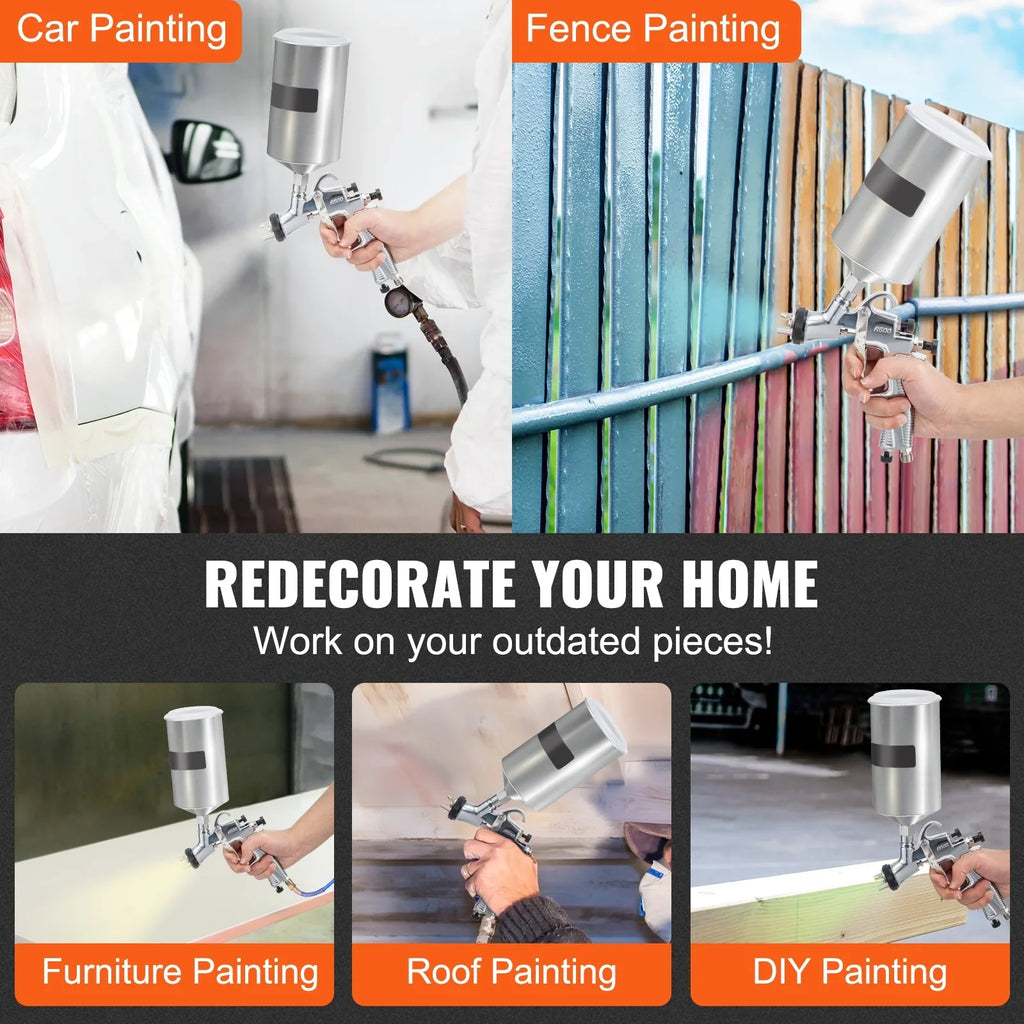 SKYSHALO Spray Gun, Steel Gravity Spray 1.8mm Nozzles, Auto 1.3mm Feed with Gun & Cup 1000cc 1.4mm Stainless Paint, Touch-Up Coat High Primer, Automotive for Clear/Top HVLP Performance Aluminum