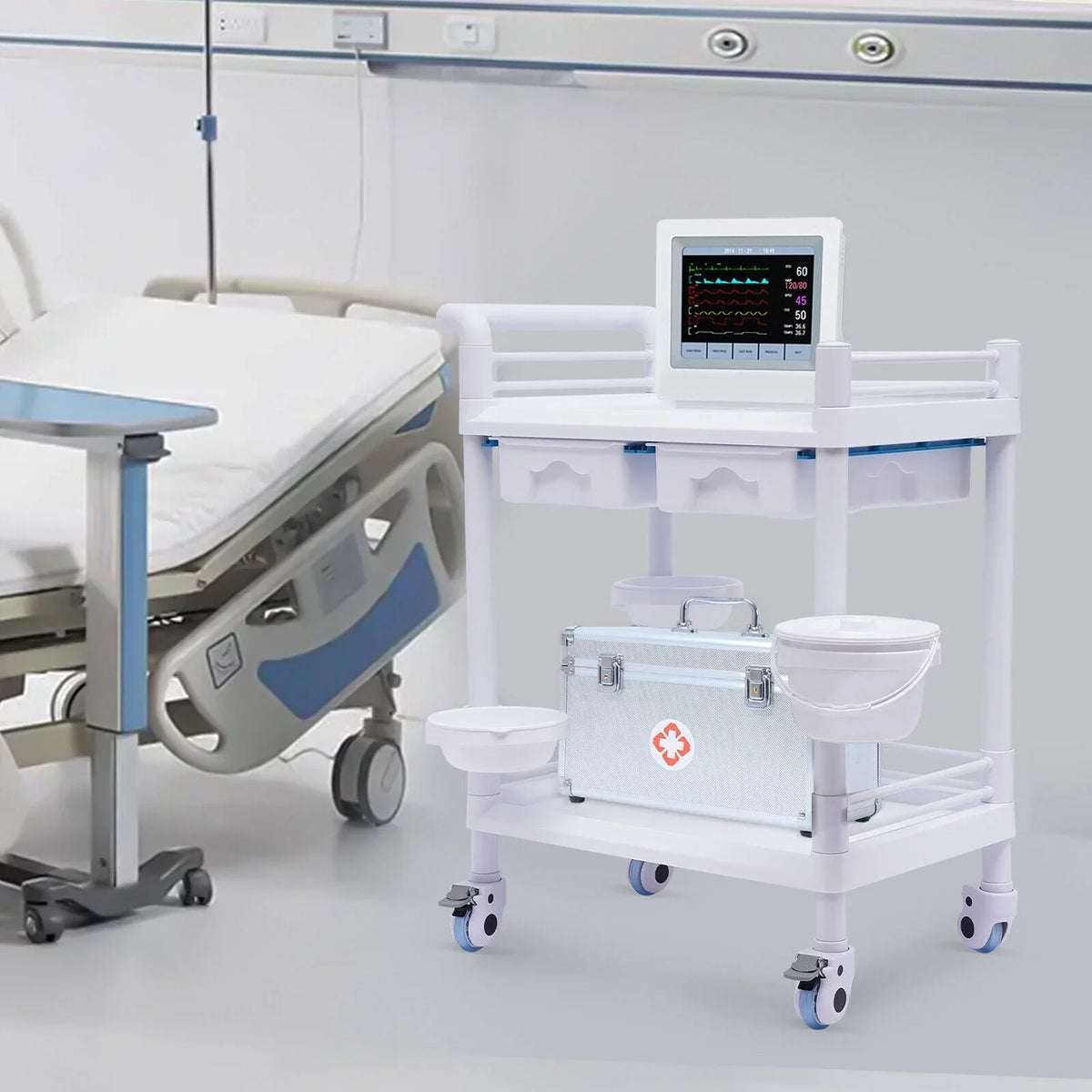 Clinic Rolling Dental with Heavy Trolley Medical Spacious Hospital Miumaeov Utility Duty for 360°Rotate Salon Cart Dirt Tier Trolley 2 Drawers Beauty Buckets Medical Wheels