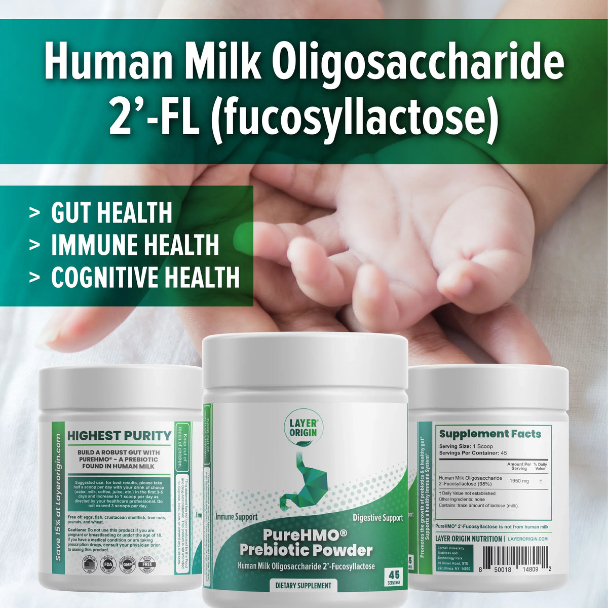 Powder - 1950 - PureHMO Servings 2'-Fucosyllactose mg - Human 45 Bioidentical Milk Oligosaccharide