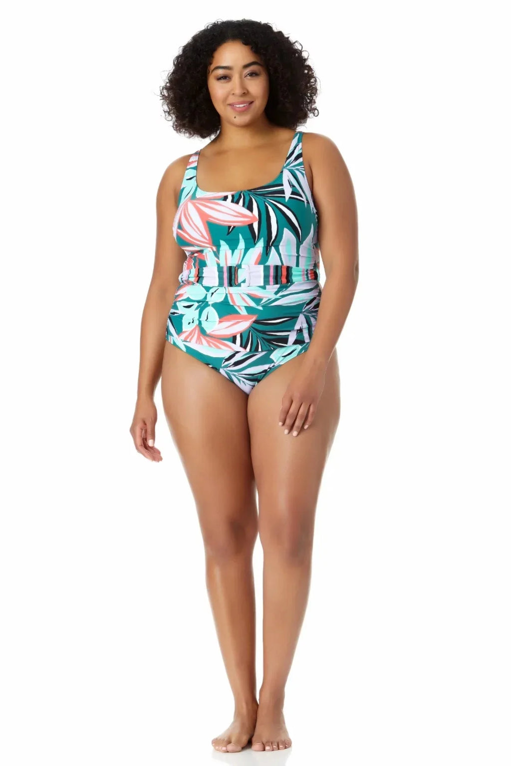 Piece dimension Belted Women's Neck Anne 16W Tropical Multi Scoop Zesty One Swimsuit Cole
