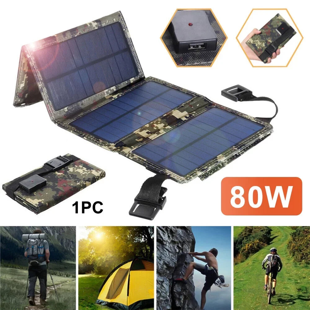 USB Rechargeable Camping Battery Foldable 80W grade Phone Charger exterior Hiking Portable Solar High Panel