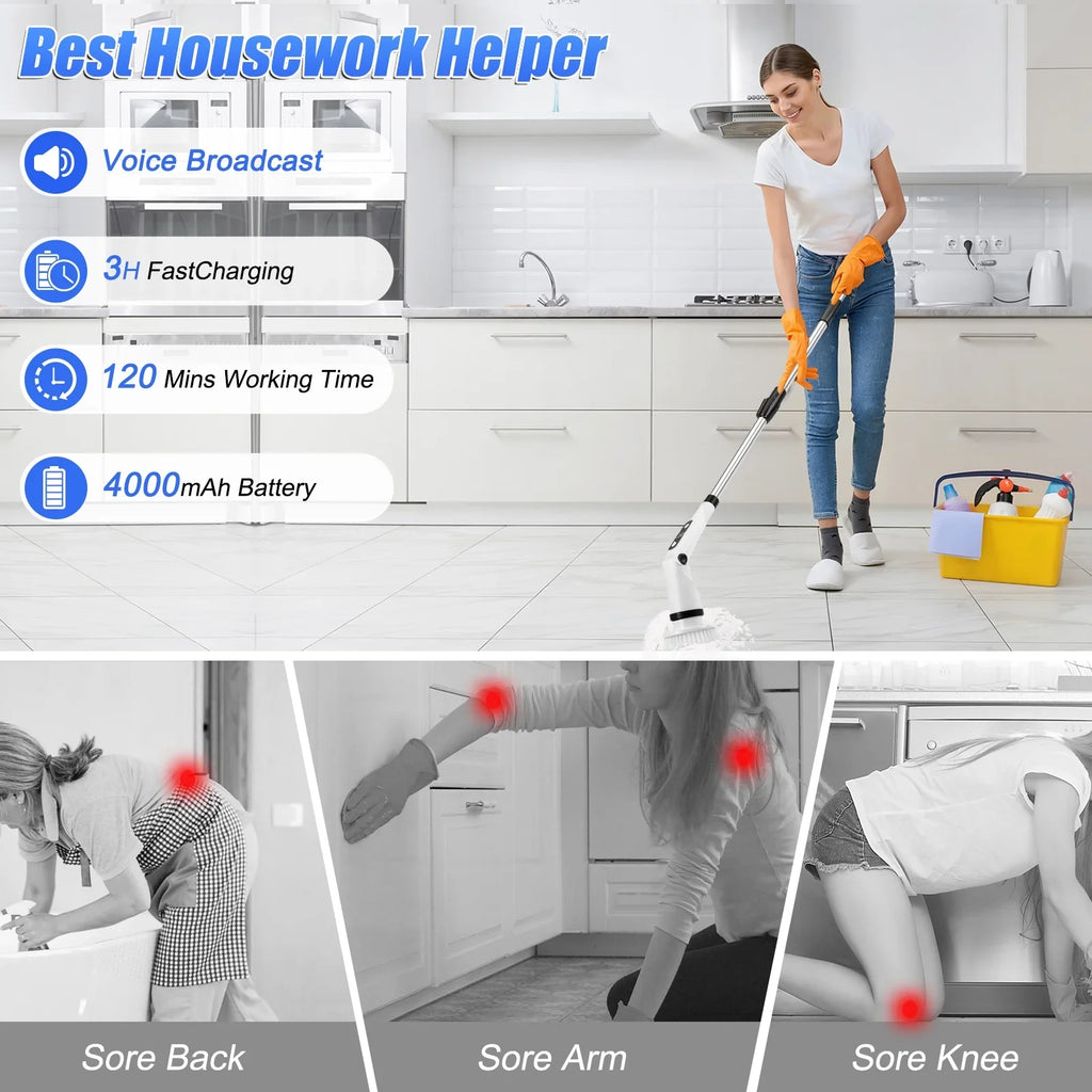 Car Tile Heads,Shower Bathroom Handle Brushes with Long Kitchen Cleaning Cordless WLRETMCI with Spin Brush Brush Household for Scrubber Cleaning Scrubber, Electric Tub Floor 8