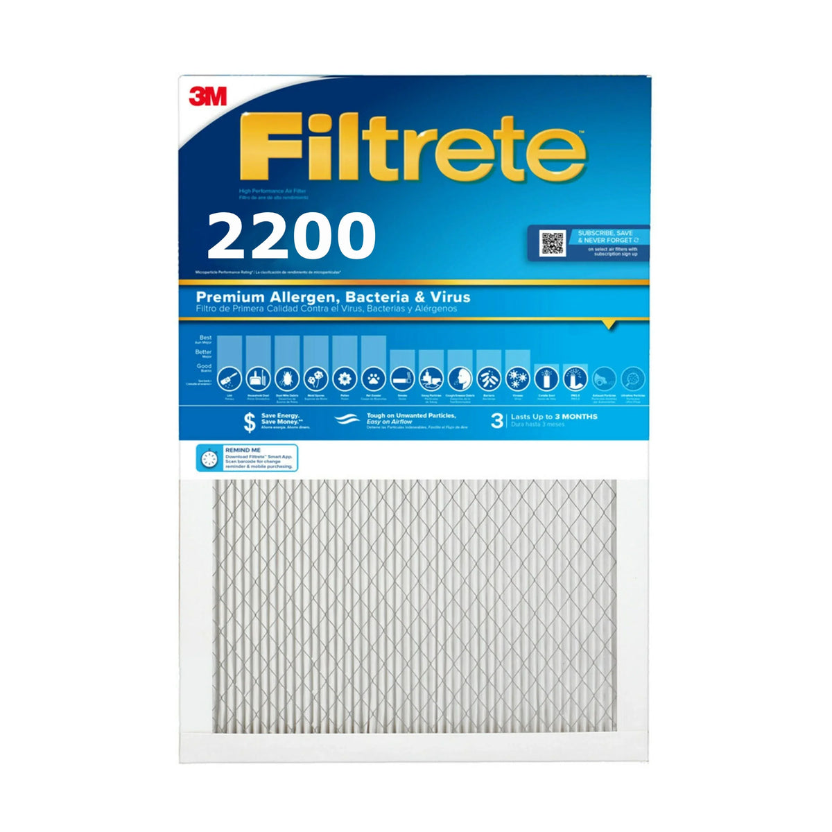 Premium (20x25x1) 3M Home Air 2200 - - Pollutants Filters FILTERS Filters 3 Series Allergen Filtrete *EN &