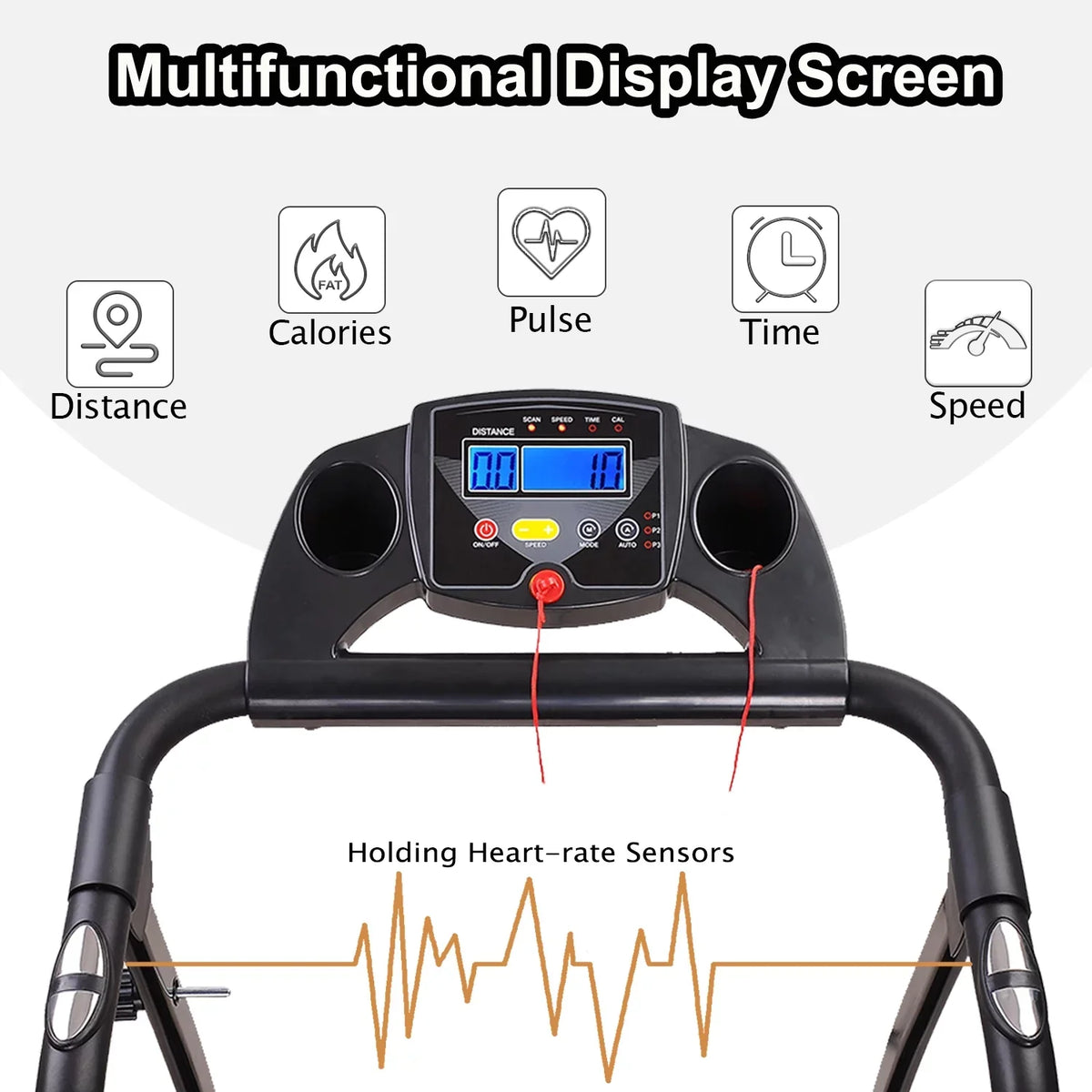 Safety Walking Exercise and Foldable Jogging Treadmill display,Pulse Home for Electric Running Office Key Sensor,Cup w/LCD Fitness Holder