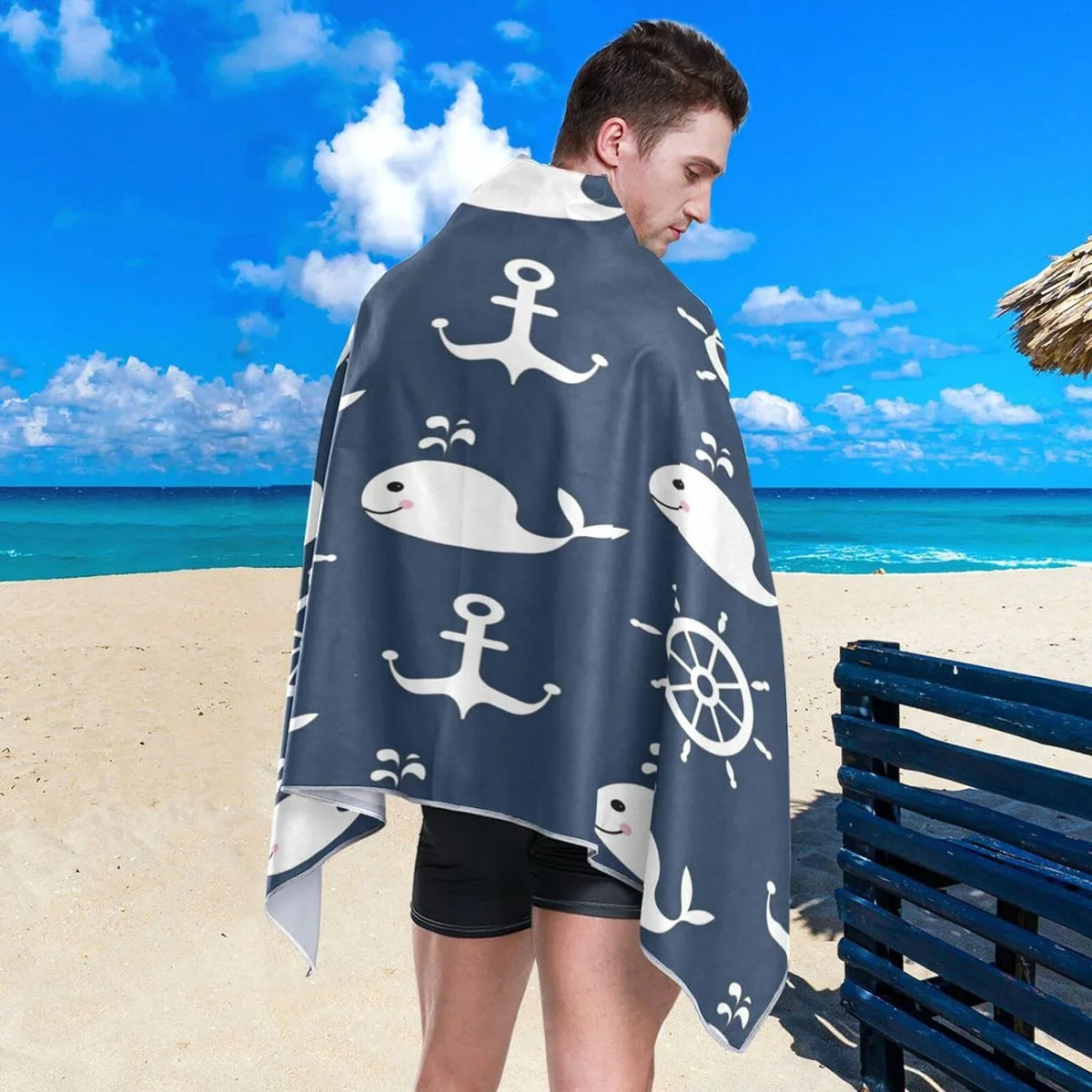 Holiday Camping - for Anchor Travel Swimming Compact Absorbent Bestwell Towel Oversized Beach Towel Lightweight Cartoon Towels - Whale Quick Super Retro Dry （429）