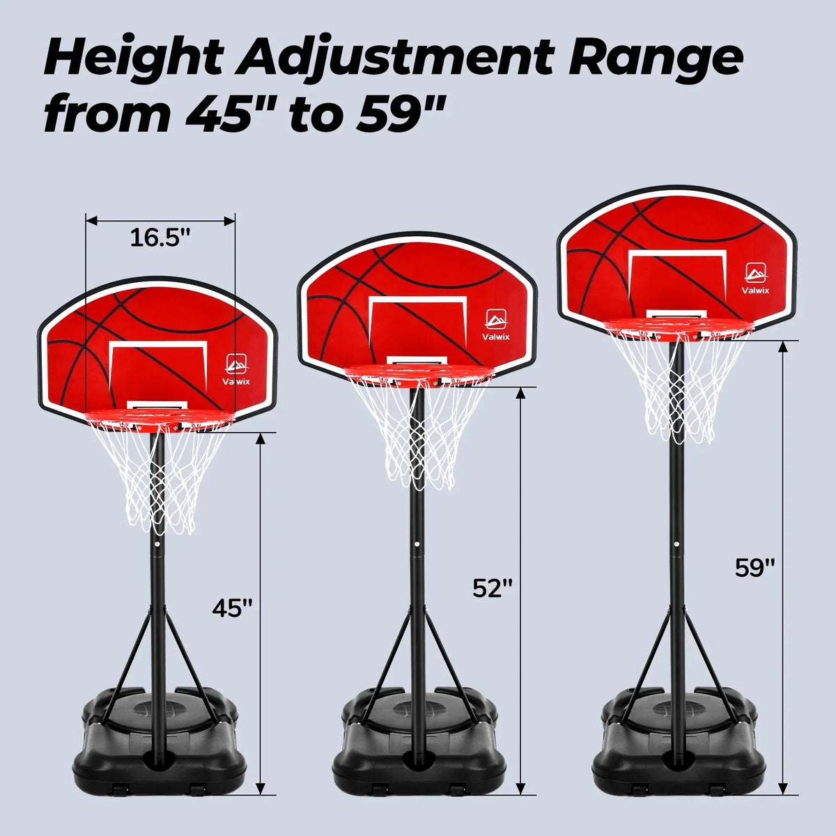 Adjustable Swimming Basketball Balls Pump Pool Height With 45"-59" And Hoop Valwix 2
