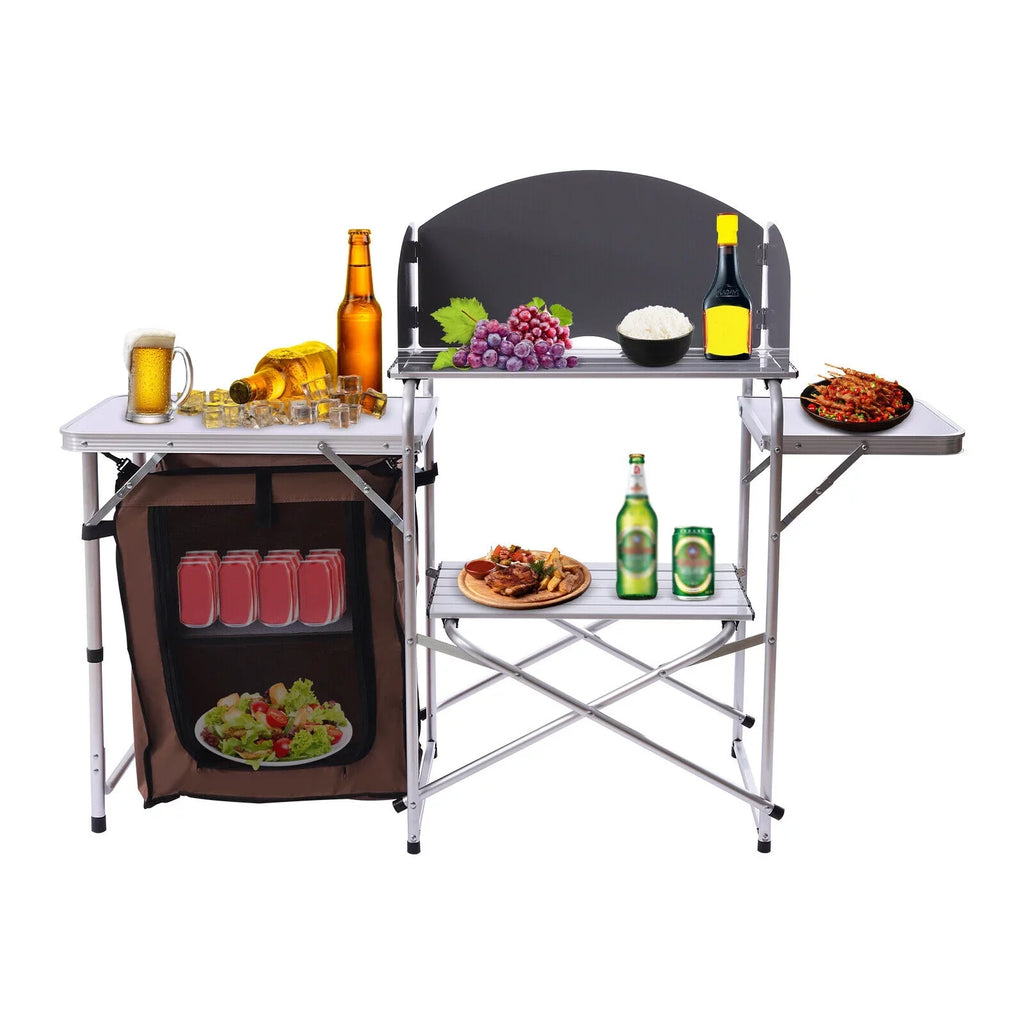 BBQ Rack Table Table Miumaeov Camping Cabinet Portable Folding Picnic Storage Kitchen