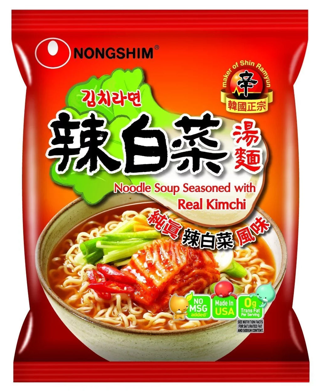 Nongshim Real Noodle Kimchi Ounce of Ramen, 4.2 Soup (Pack with 16)