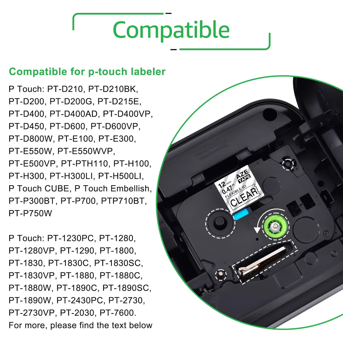 Brother Cable TZ-131 Wire 12mm TZe-131 Flexible 8m GREENCYCLE TZ Compatible TZe-FX131 Black 10PK on Clear ID for P-touch Tape TZe Label x TZ-FX131