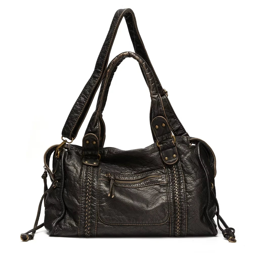 Washed Leather grade Women Handbag Capacity Vegan Office Tote Vintage Bag Bag Travel Shoulder Bag Bag Women Leather Large for Bag