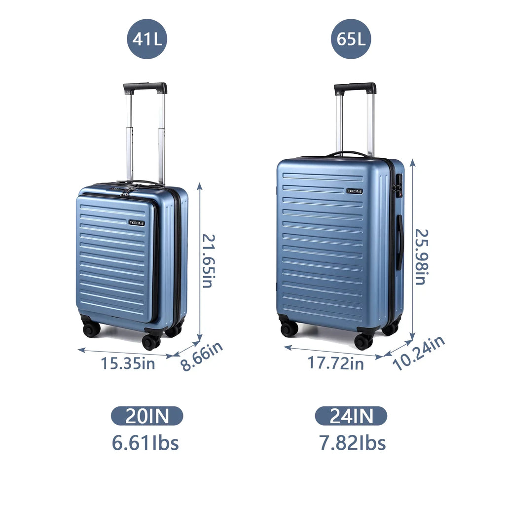 Expandle, Only Wheels, Blue with Laptop 65L, Set, 2 Lock Piece 37~41L + 20 & 20 Inch TSA 24 Ice Pocket with Front Lightweight & Spinner Suitcase 20/24 ABS+PC Luggage Inch Hardshell